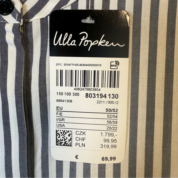 Ulla Popken Gray White Striped Lightweight Shirt Dress Size 20/22 NWT - Picture 4 of 6